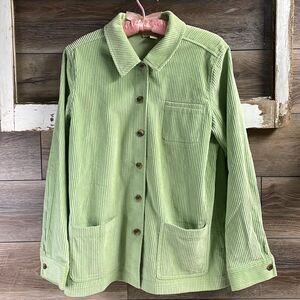 Appleseed’s Ladies Corduroy Jacket Shirt, Lime Green, Size M, 100% Cotton